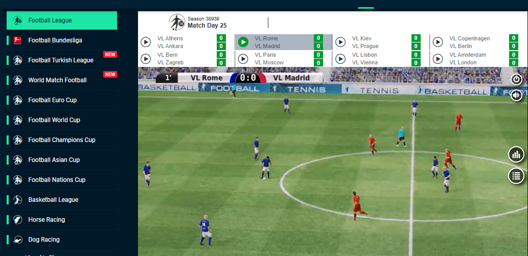 Playing a Virtual football game at Rolletto casino
