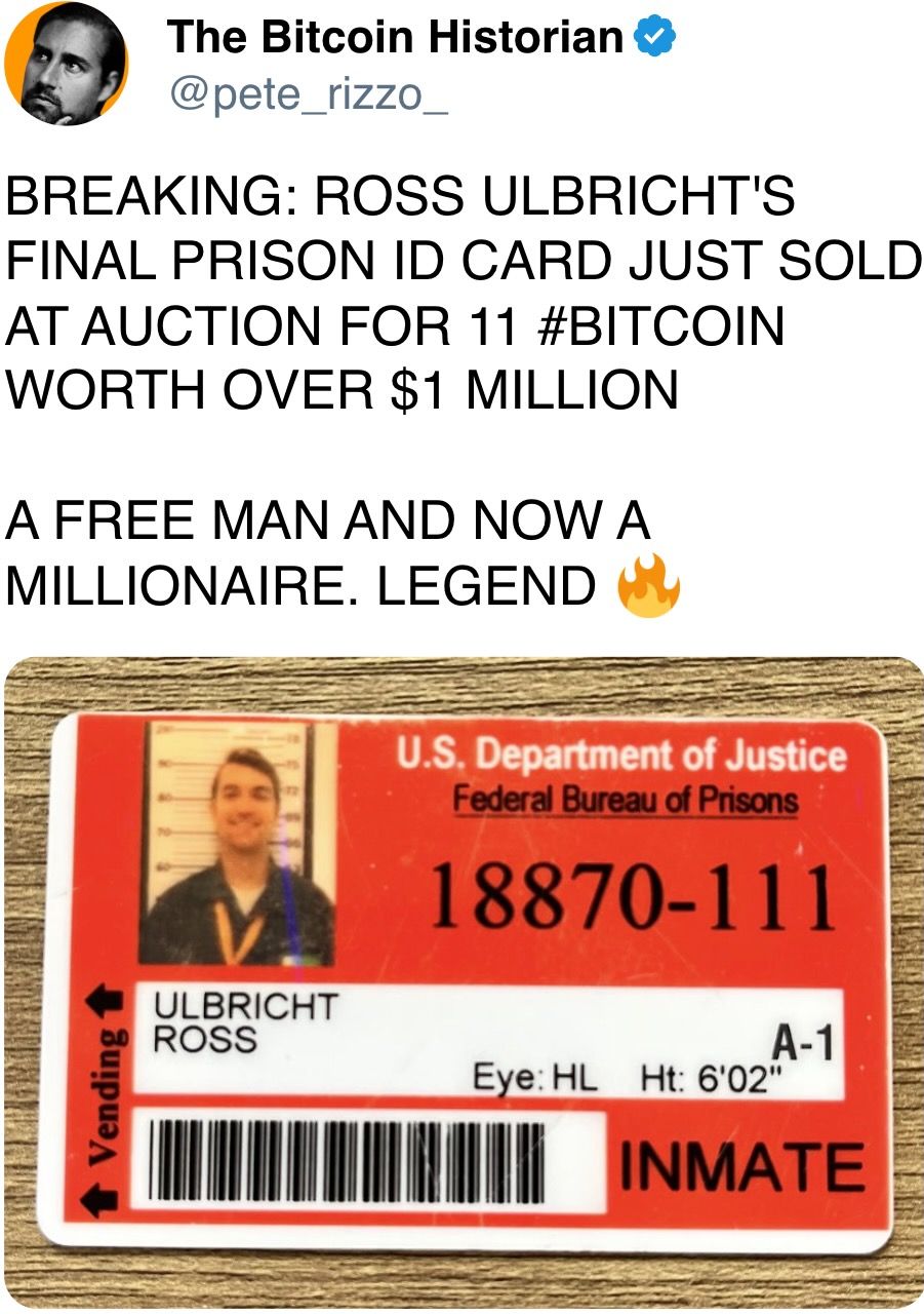  ROSS ULBRICHT'S FINAL PRISON ID CARD JUST SOLD AT AUCTION