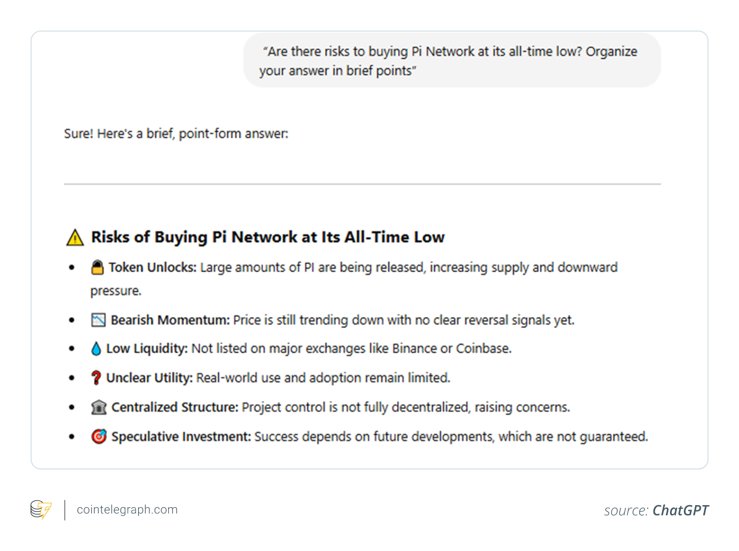 ChatGPT discussing risks associated with Pi Network ChatGPT discussing risks associated with Pi Network