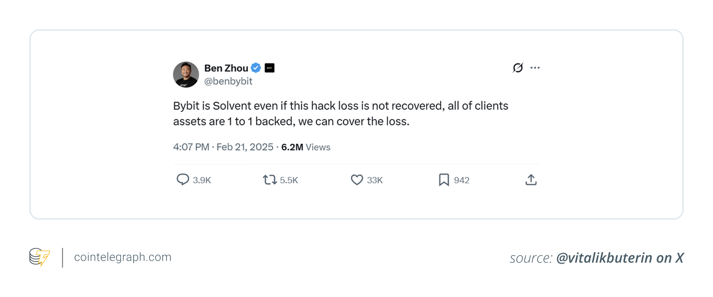 Ben Zhou's post after Bybit hack