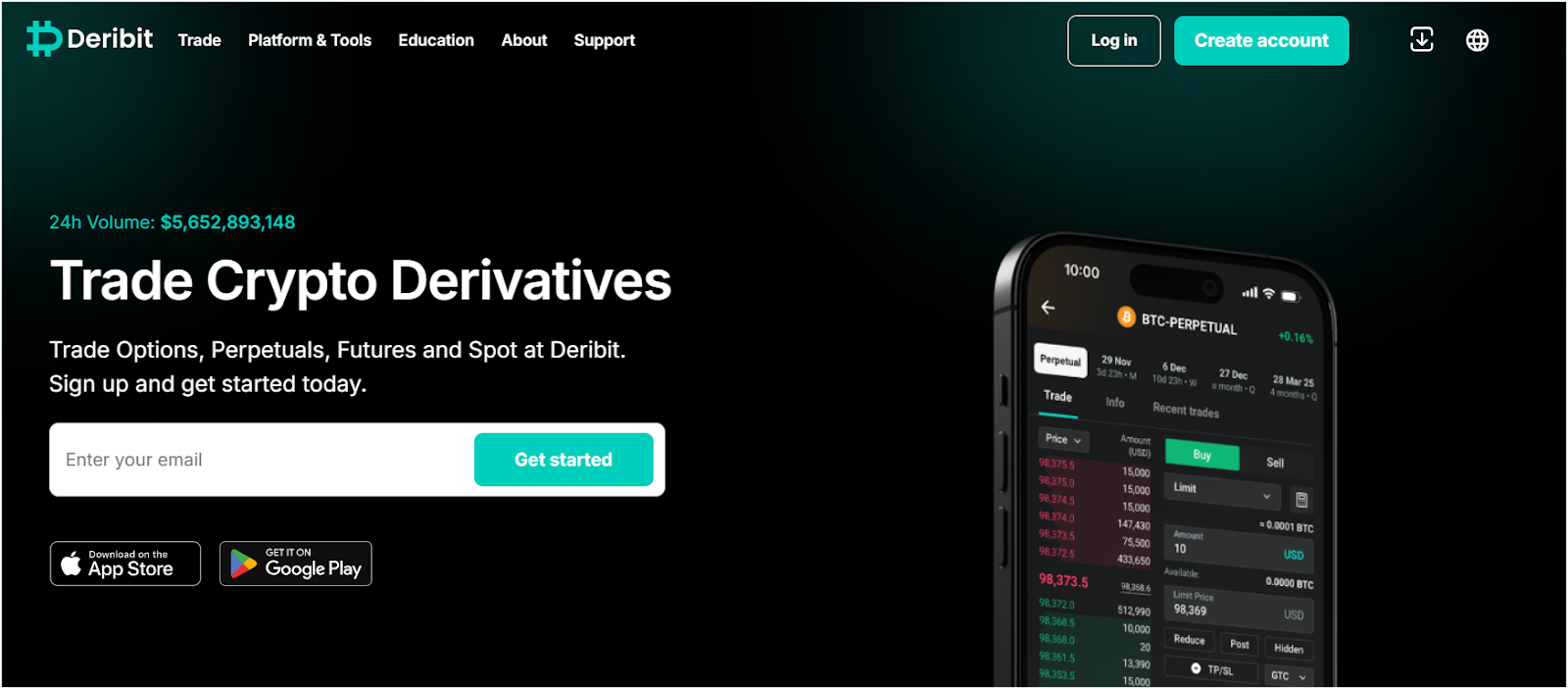 Deribit: Best for deep liquidity and advanced options tools