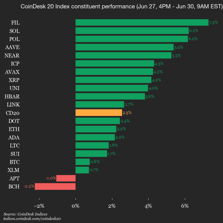 9am CoinDesk 20 Update for 2025-06-30: vertical