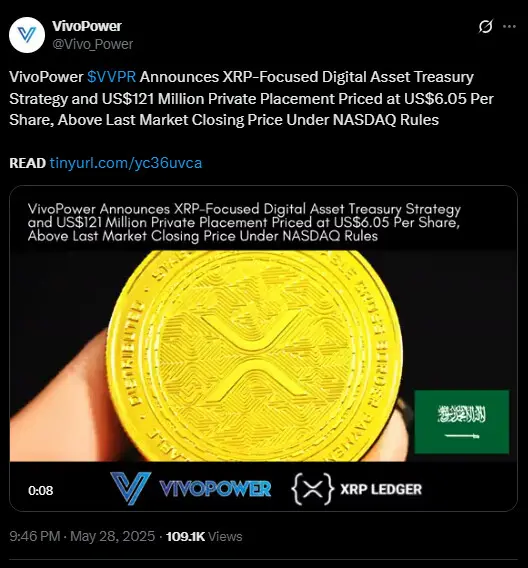VivoPower announces XRP-focused digital asset treasury strategy