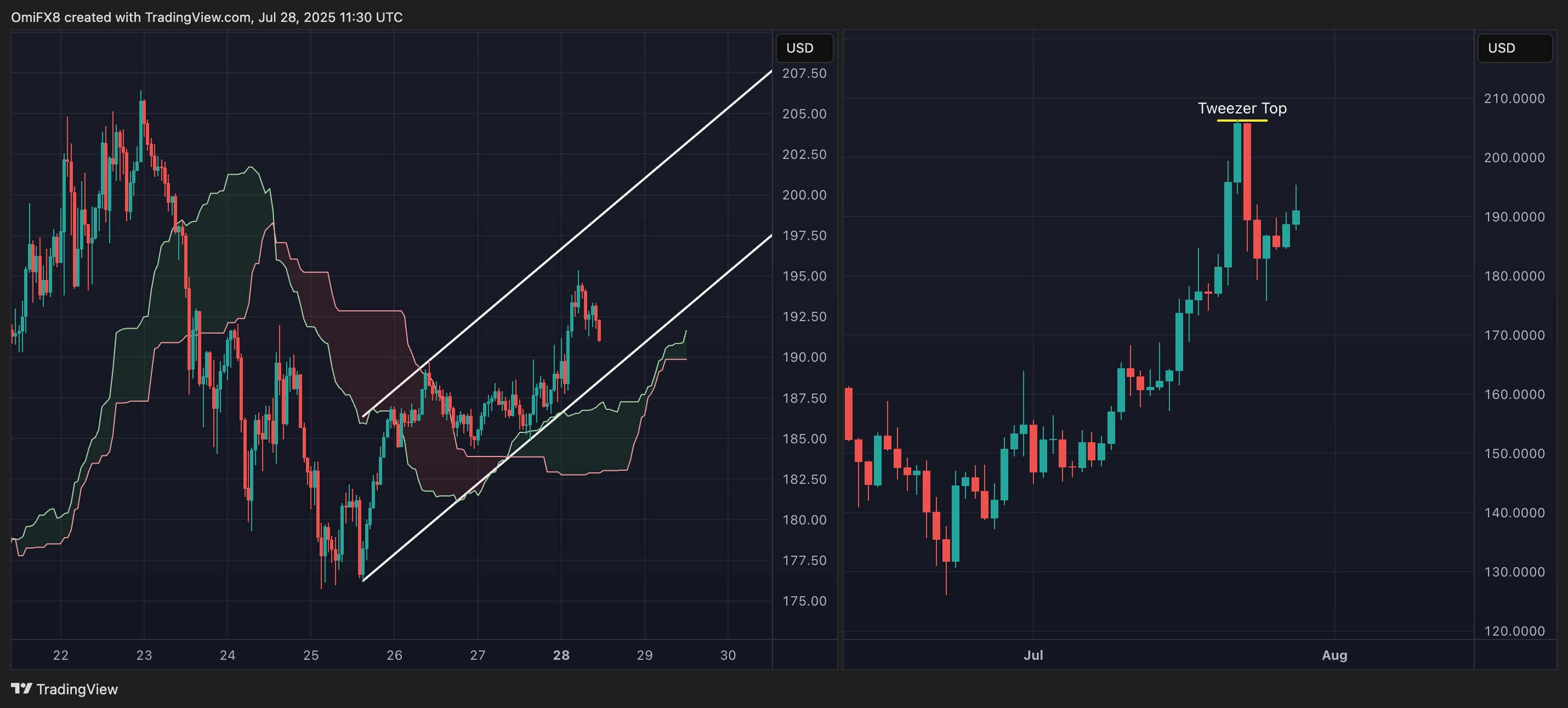 SOL's hourly (left) and daily charts. (TradingView)