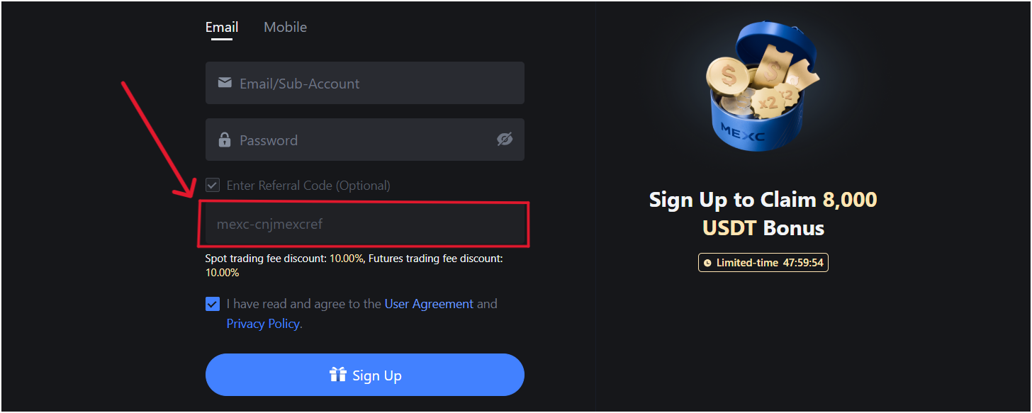 step 1 to create mexc account