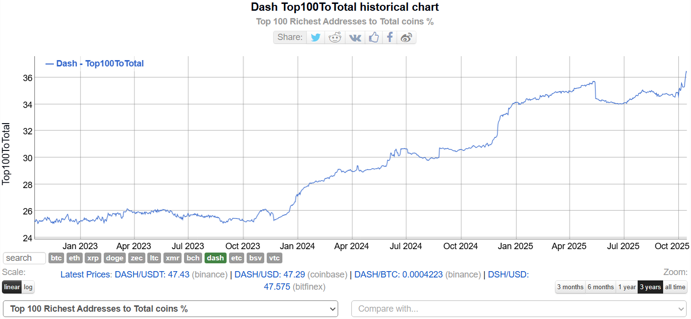 TOP 100 DASH Richest Addresses. Source: BitInfoCharts