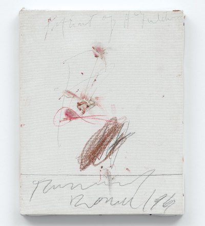 A small painting by Cy Twombly with various scrawls.