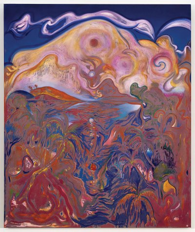 A semi-abstract landscape painting.
