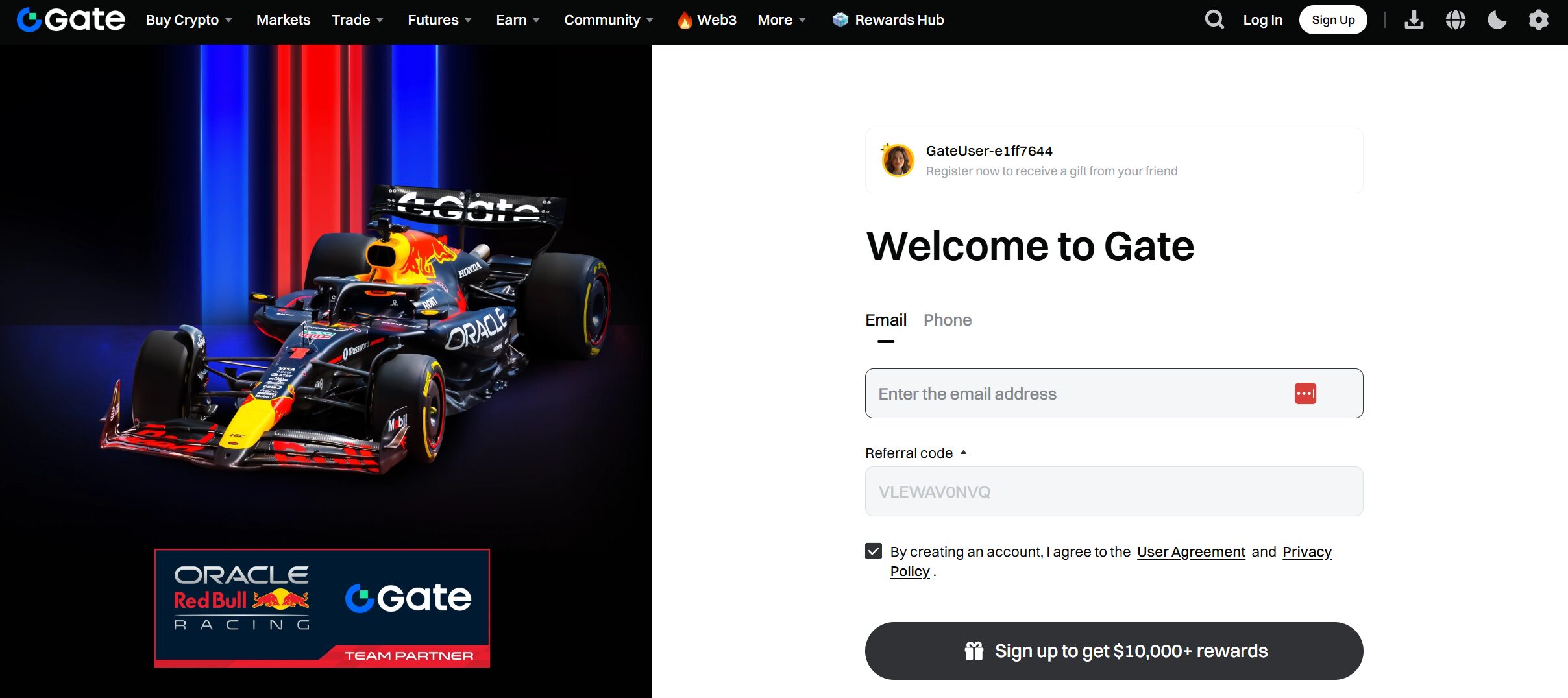 Sign up on Gate.io with the referral code'