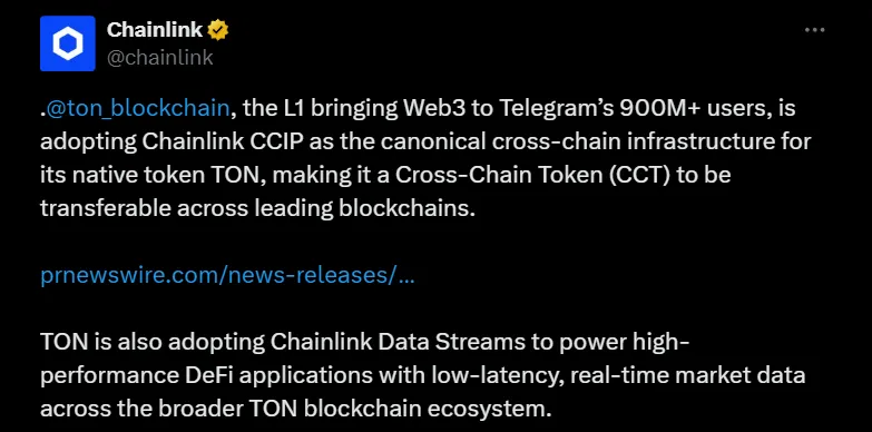 Chainlink announces TON adopting CCIP Chainlink announces TON adopting CCIP