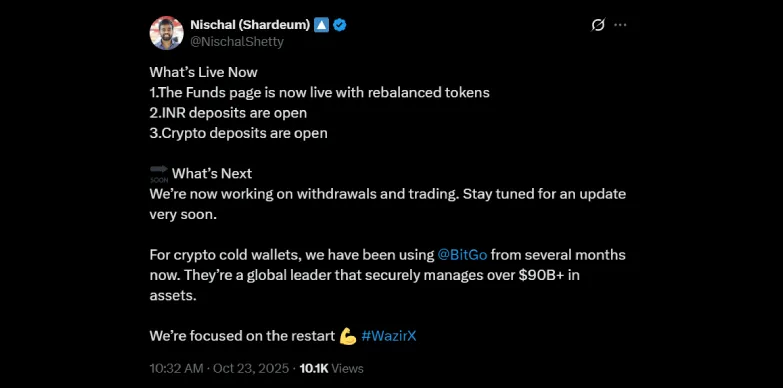 WazirX CEO Nischal Shetty talks about the features that are live on the platform now and confirms that the exchange is working on withdrawals and trading. WazirX CEO Nischal Shetty talks about the features that are live on the platform now and confirms that the exchange is working on withdrawals and trading.