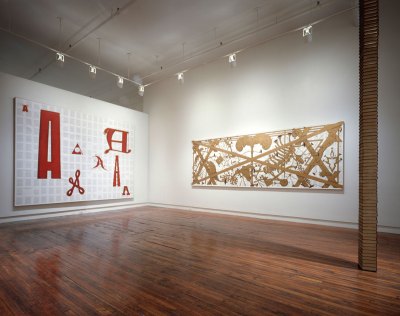 Installation view of Tim Rollins + K.O.S., 1988, Jay Gorney Modern Art, New York. Courtesy of Jay Gorney Modern Art.
