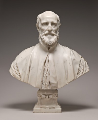A bust of a man in robes.