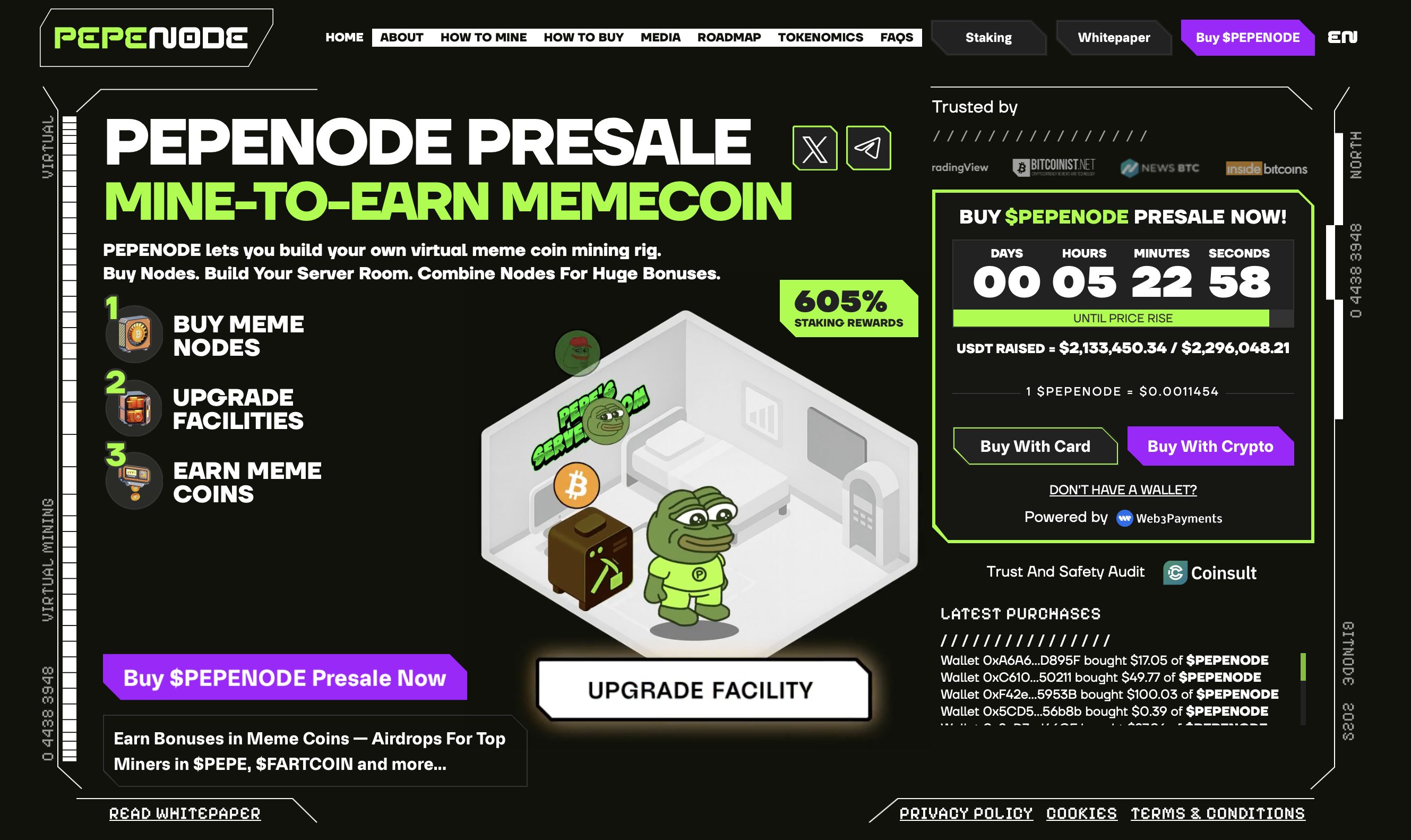 PEPENODE presale page - best new meme coin.
