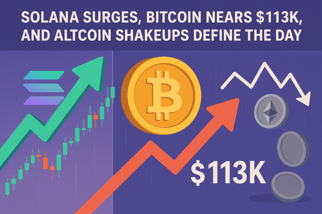 Solana Surges, Bitcoin Nears $113K, and Altcoin Shakeups Define the Day