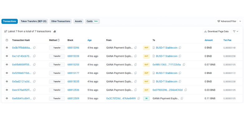 Transaction details of the consolidated wallet