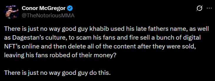 Conor vs Khabib NFT Controversy Conor vs Khabib NFT Controversy