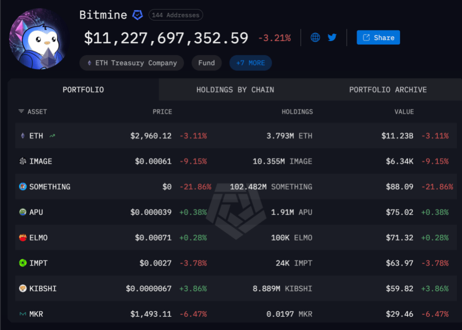 Bitmine Ethereum Holdings | Source: Arkham
