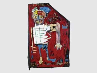 An image of the Jean-Michel Basquiat collage Red Man One that was previously sold at Sotheby's and is now being sold at a US Marshals Art Auction as part of several works that were forfeited or surrendered in connection to the 1Malaysia Development Berhad (1MDB) scandal.