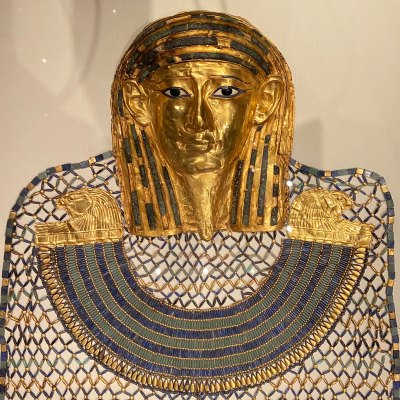 An ancient Egyptian gold death mask.