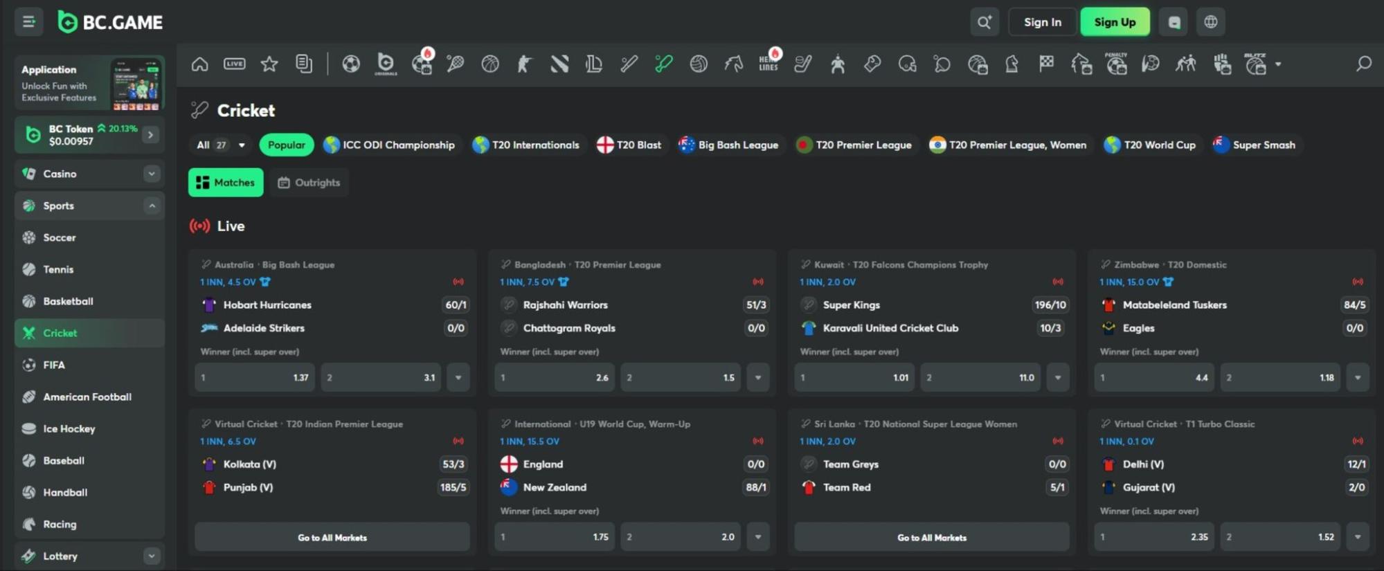 Sports Cricket Betting With BC.GAME India