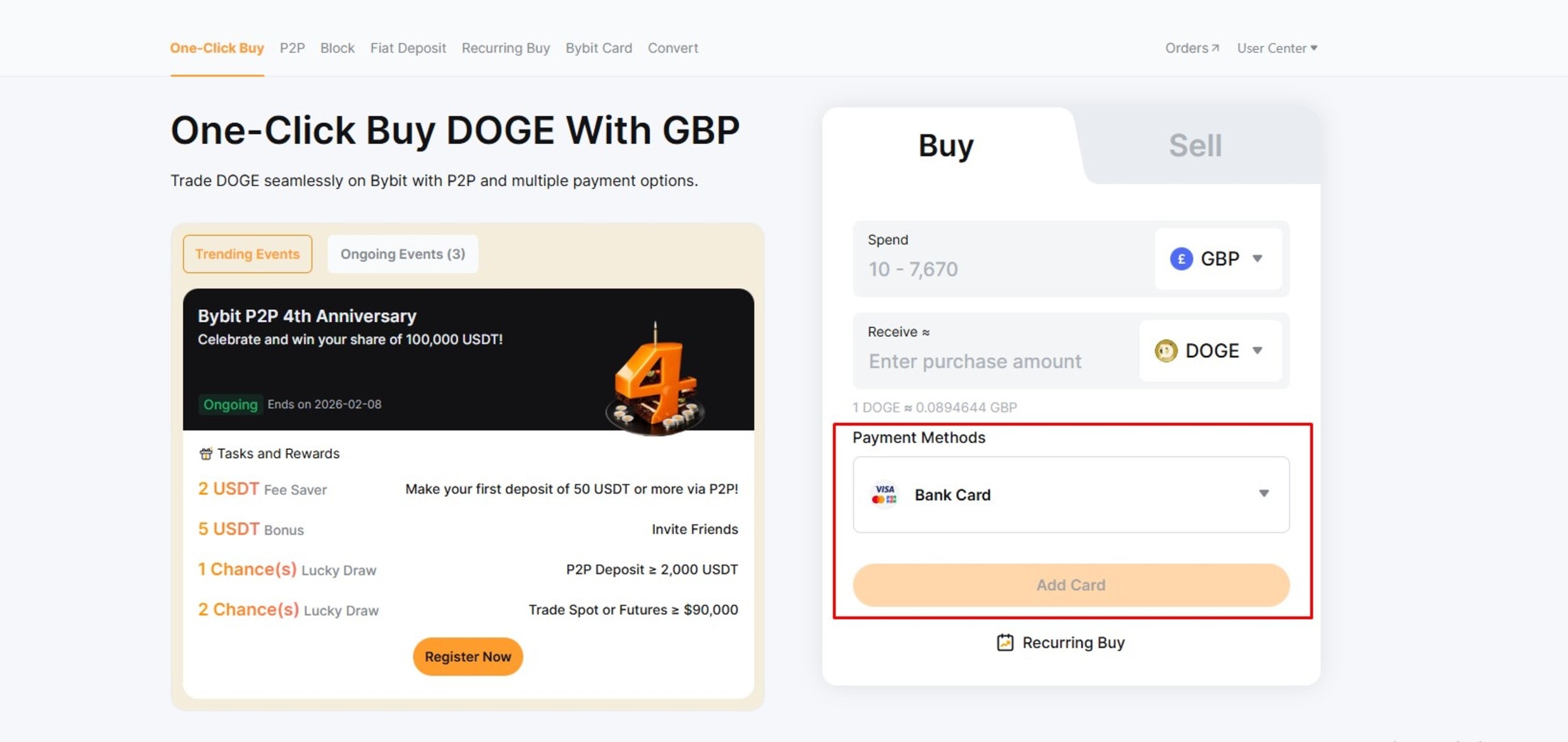 Buy DOGE with Debit/Credit Card