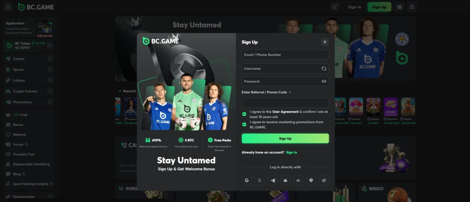 BC.GAME Registration and Login Process in India