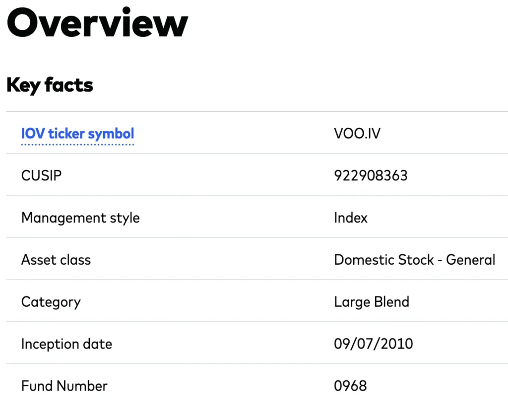 Vanguard SP 500 ETF VOO official page expense ratio performance